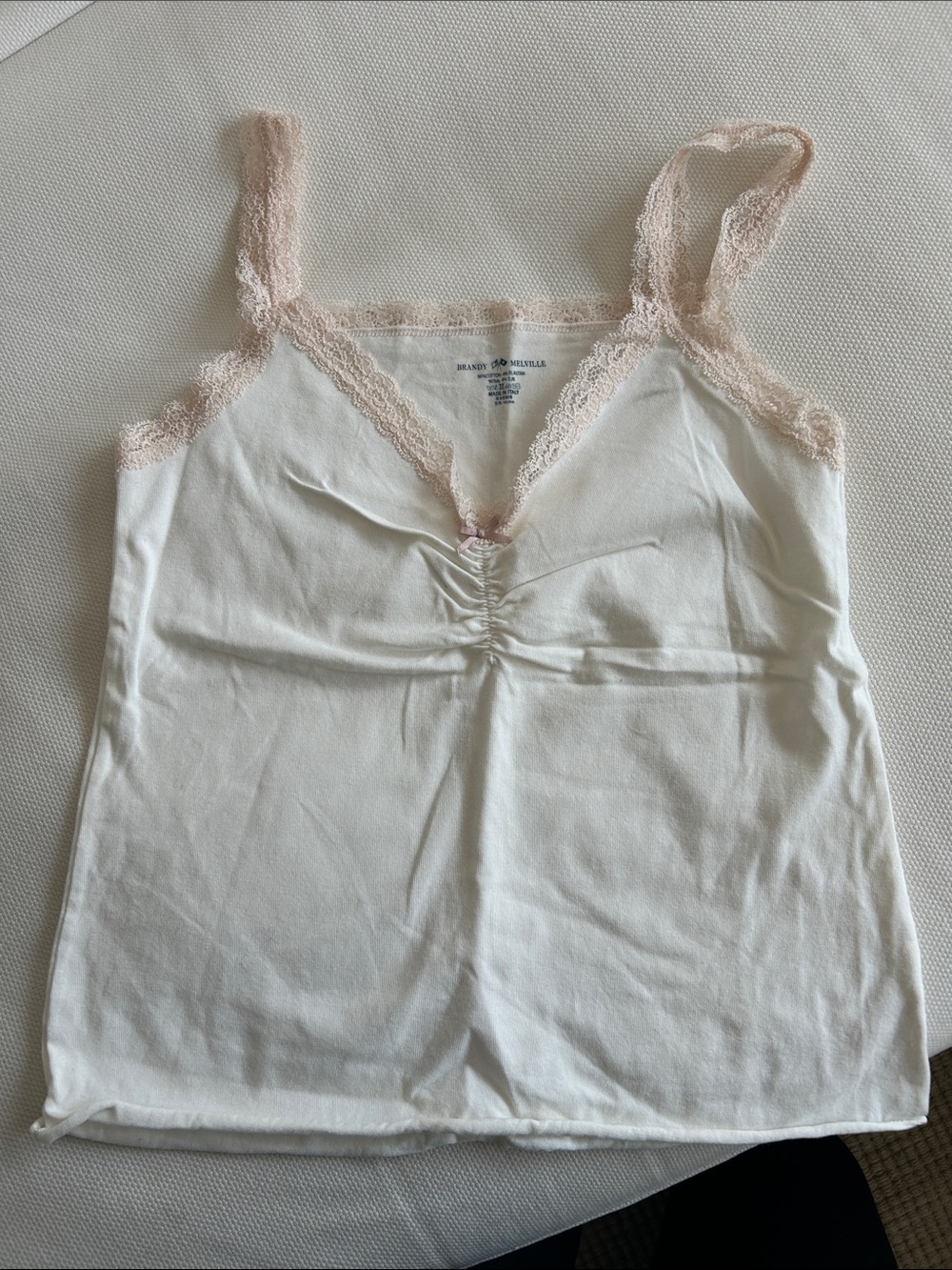 Brandy Melville White Tank with Blush Lace Trim